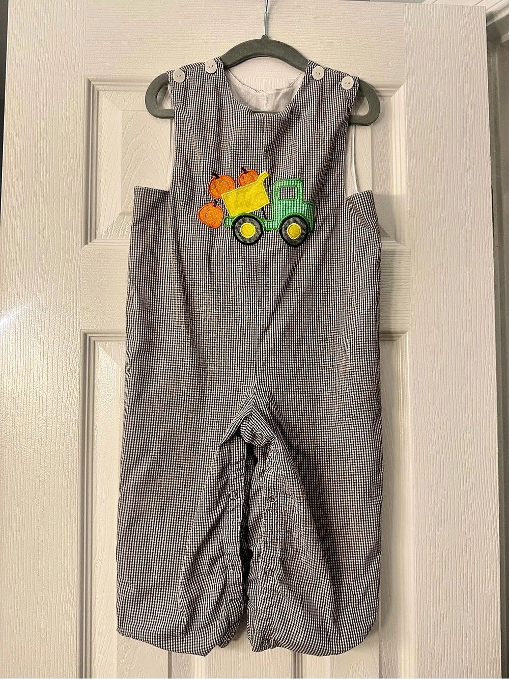 Remember Nguyen Pumpkin Dump Truck Gingham Longall Romper 24M